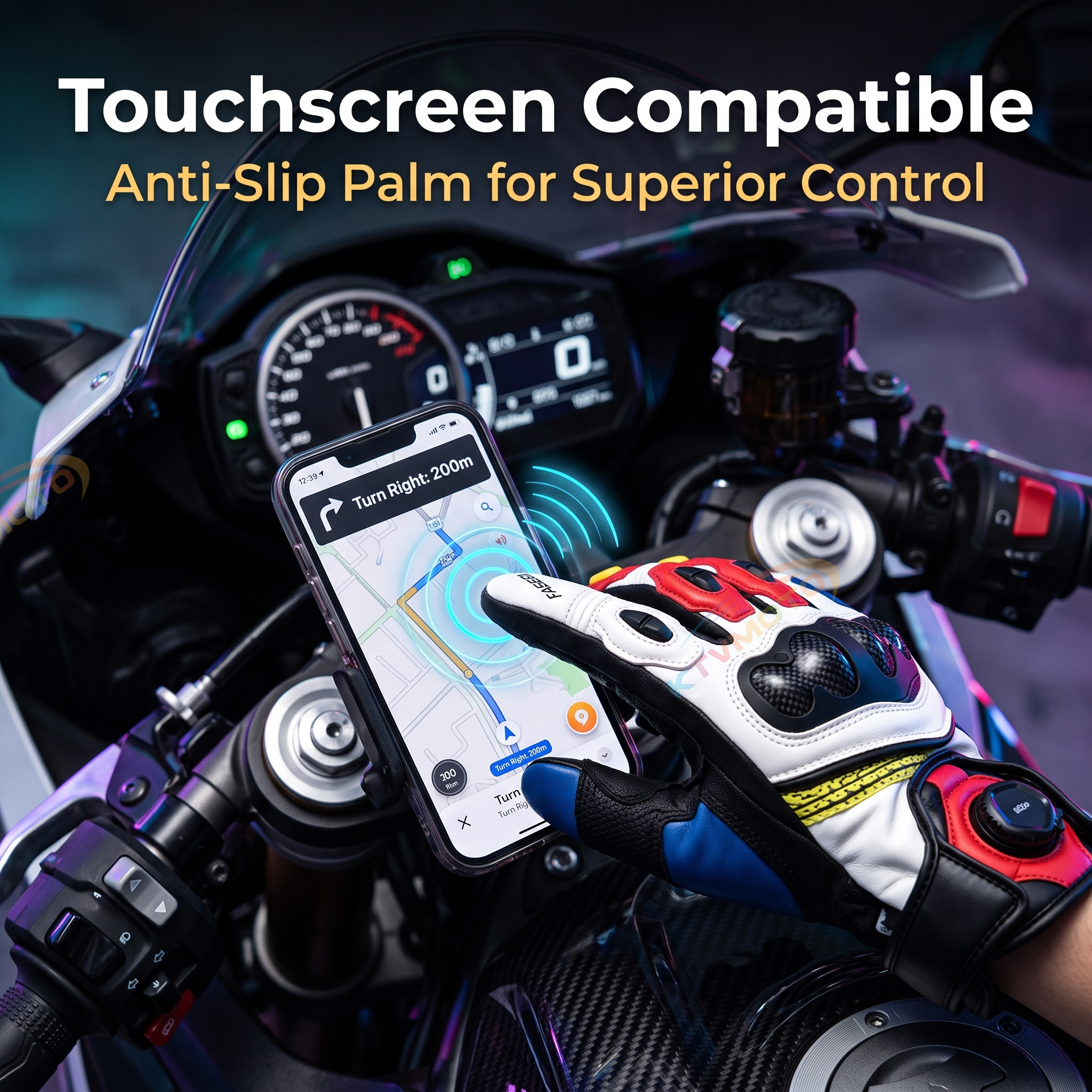 Carbon fiber sheepskin motorcycle riding touchscreen gloves-G99