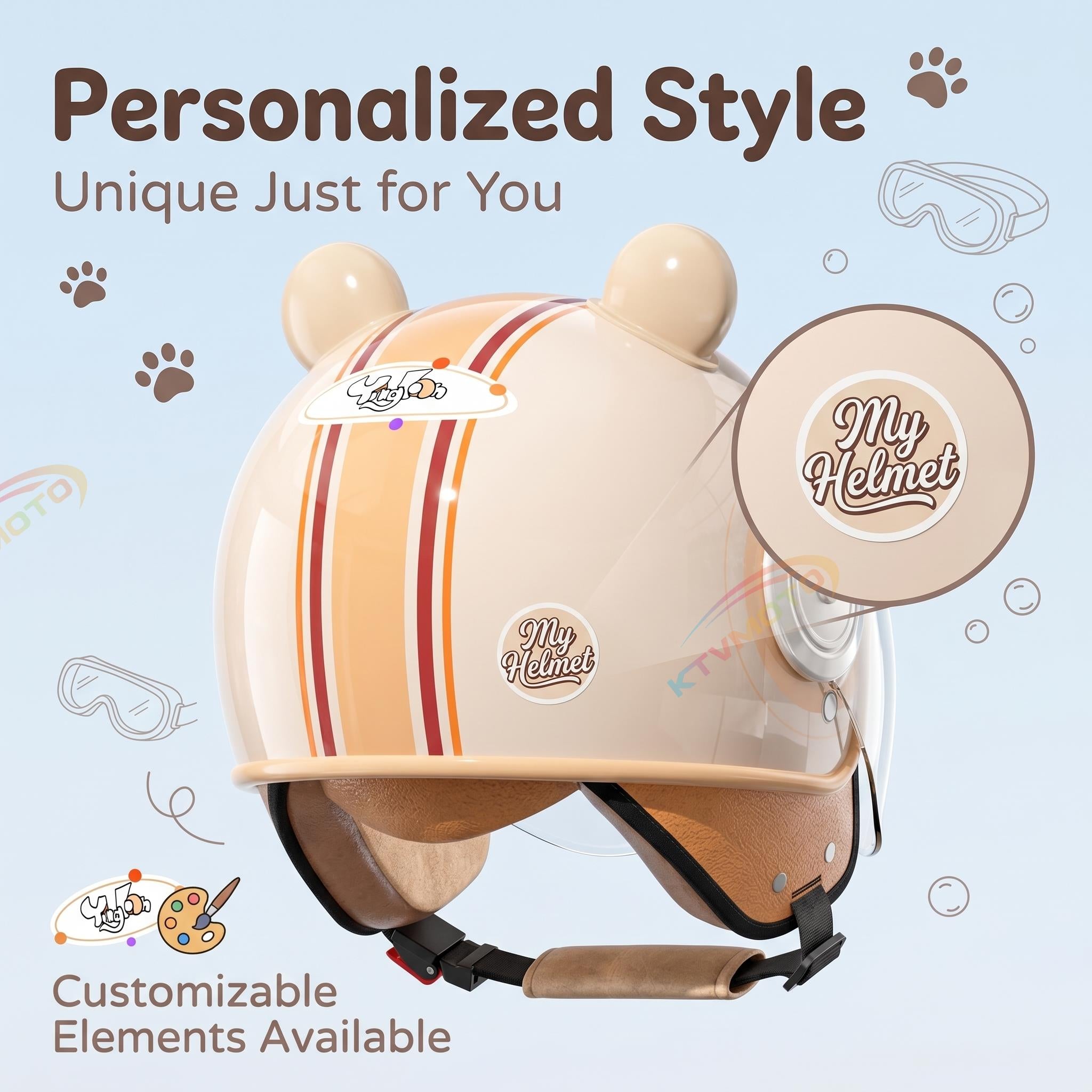 Cute bear ear convertible motorcycle helmet for kids-I79