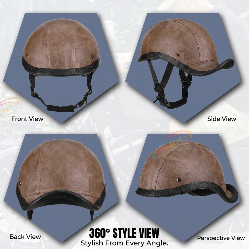 Retro leather baseball cap style cruiser helmet-I49