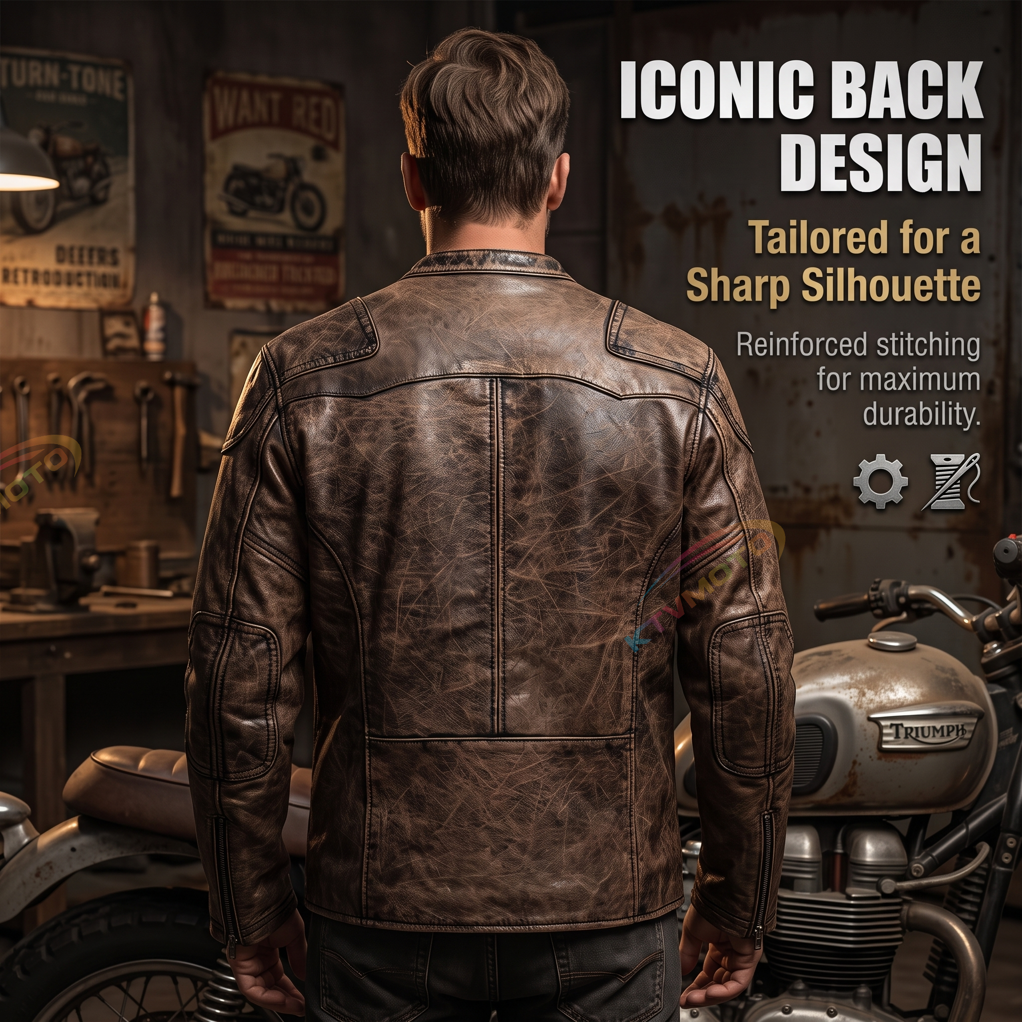 Retro venom motorcycle stand-up collar top-grain cowhide plus size leather jacket-A57