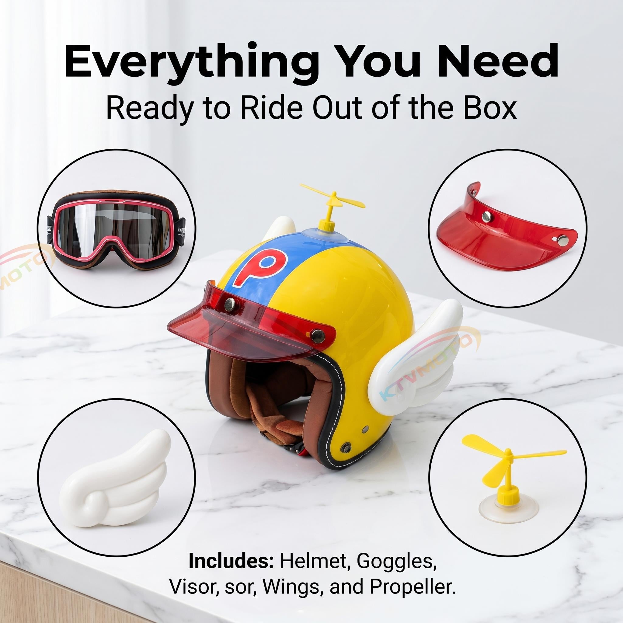 Bowknot Wing Retro Open Face Motorcycle Helmet-I33