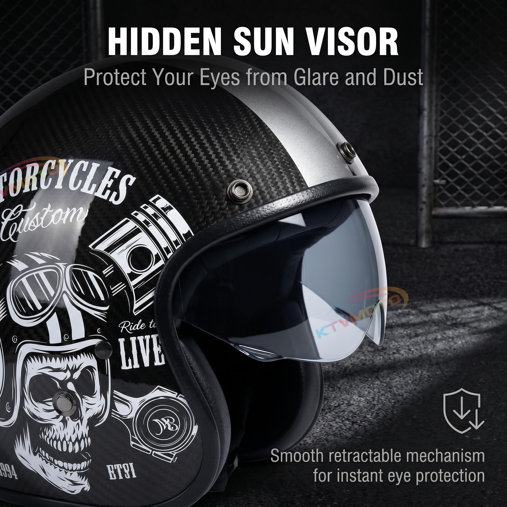 Classic cruise half-helmet with carbon fiber texture, Harley style-I34
