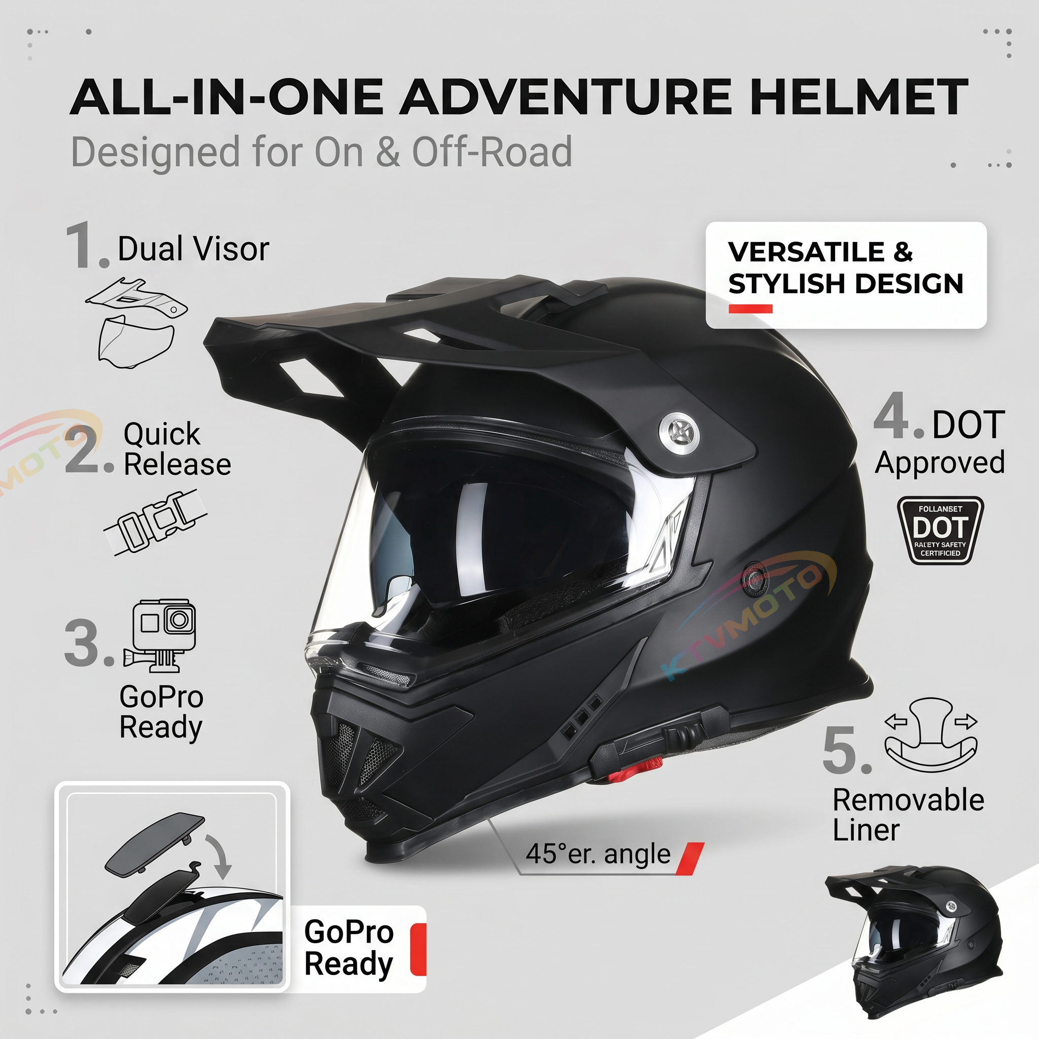 Dual-lens DOT certified motorcycle full-face helmet-I03