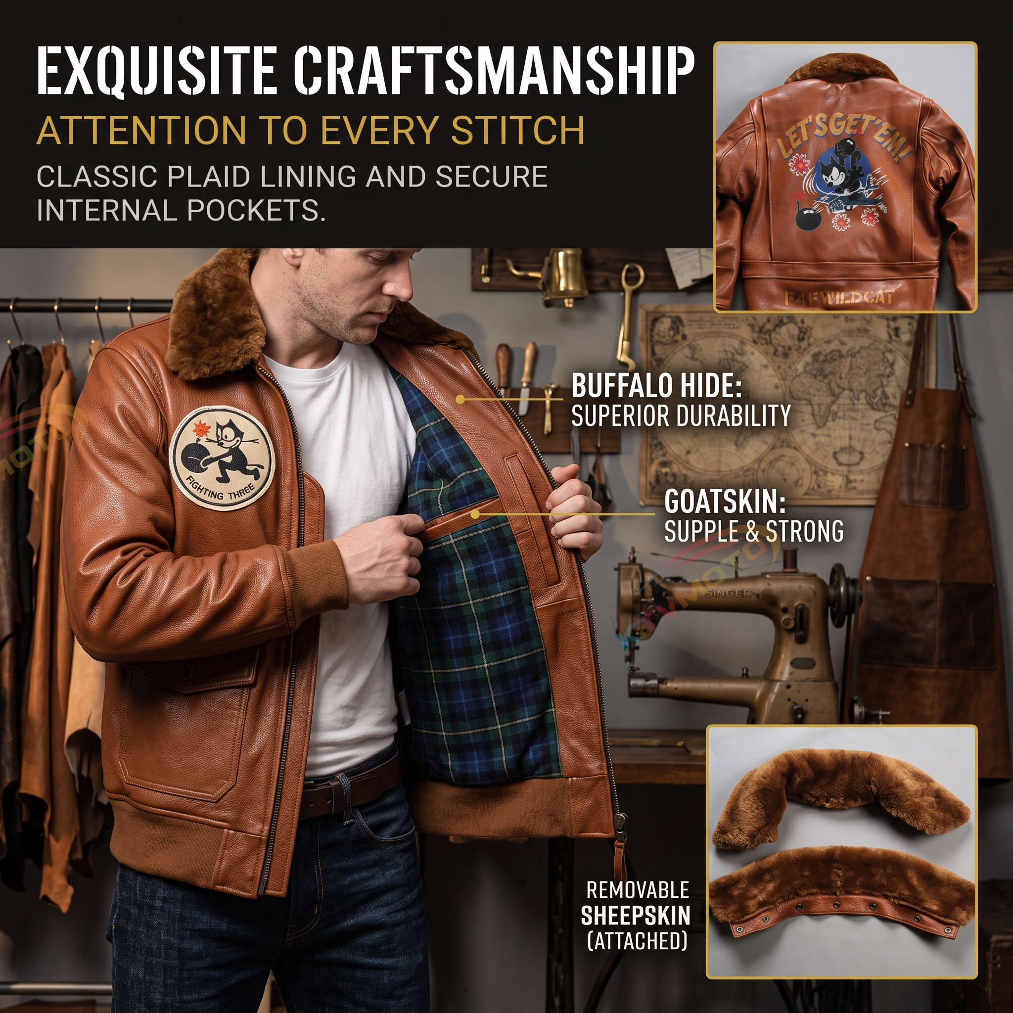 American-style Felix G1 Flight Jacket, made of genuine leather.-A50