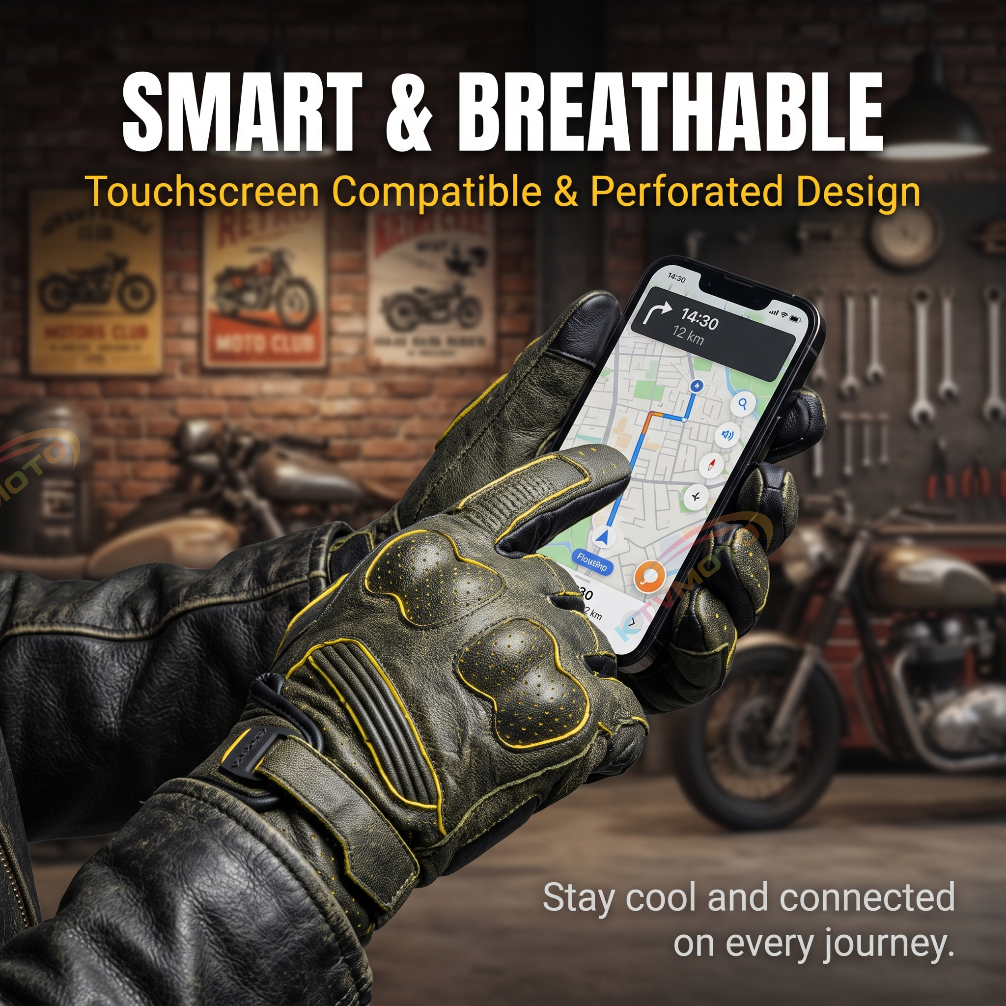 Genuine Leather Retro Motorcycle Gloves-G78
