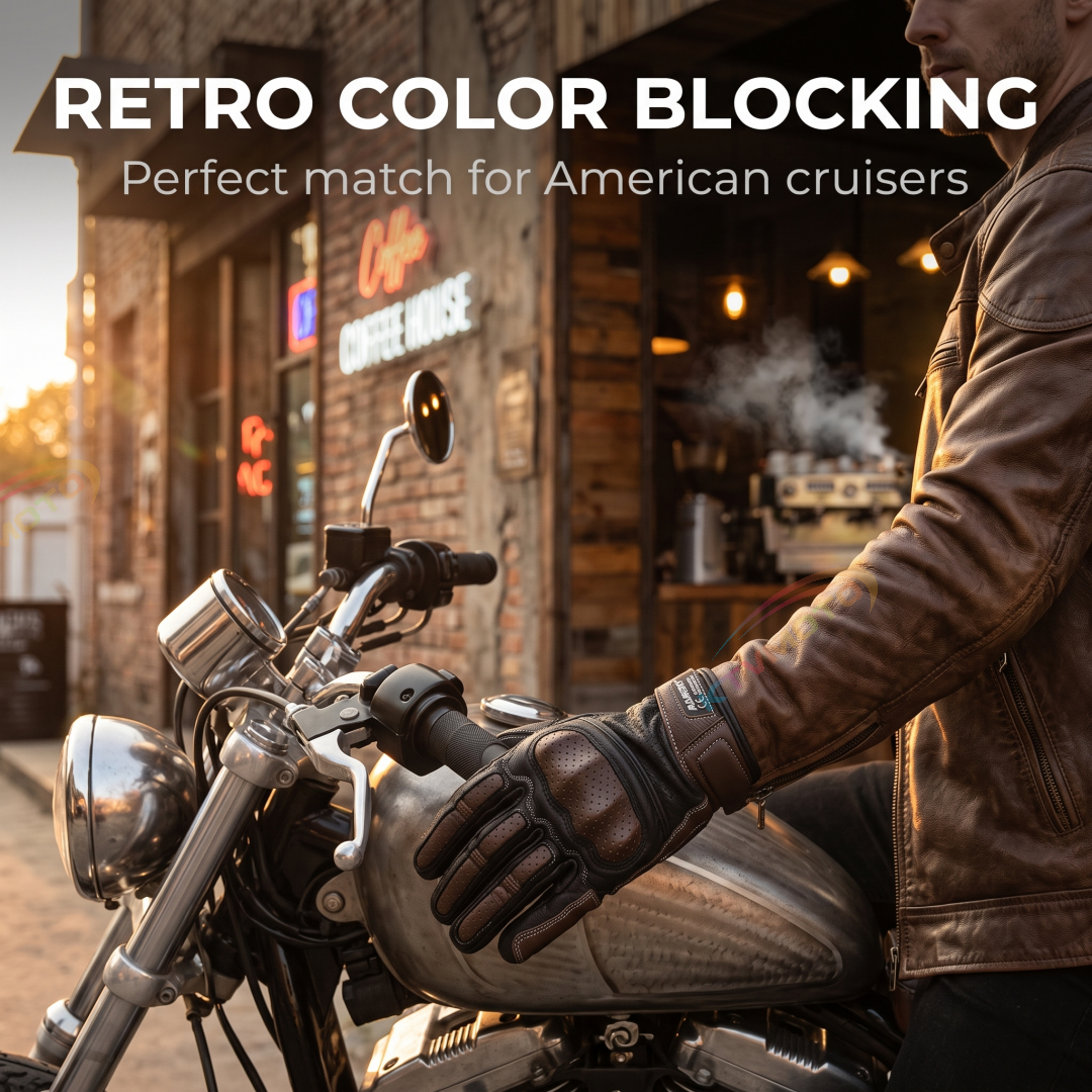 Retro genuine leather shockproof touchscreen motorcycle gloves-G96