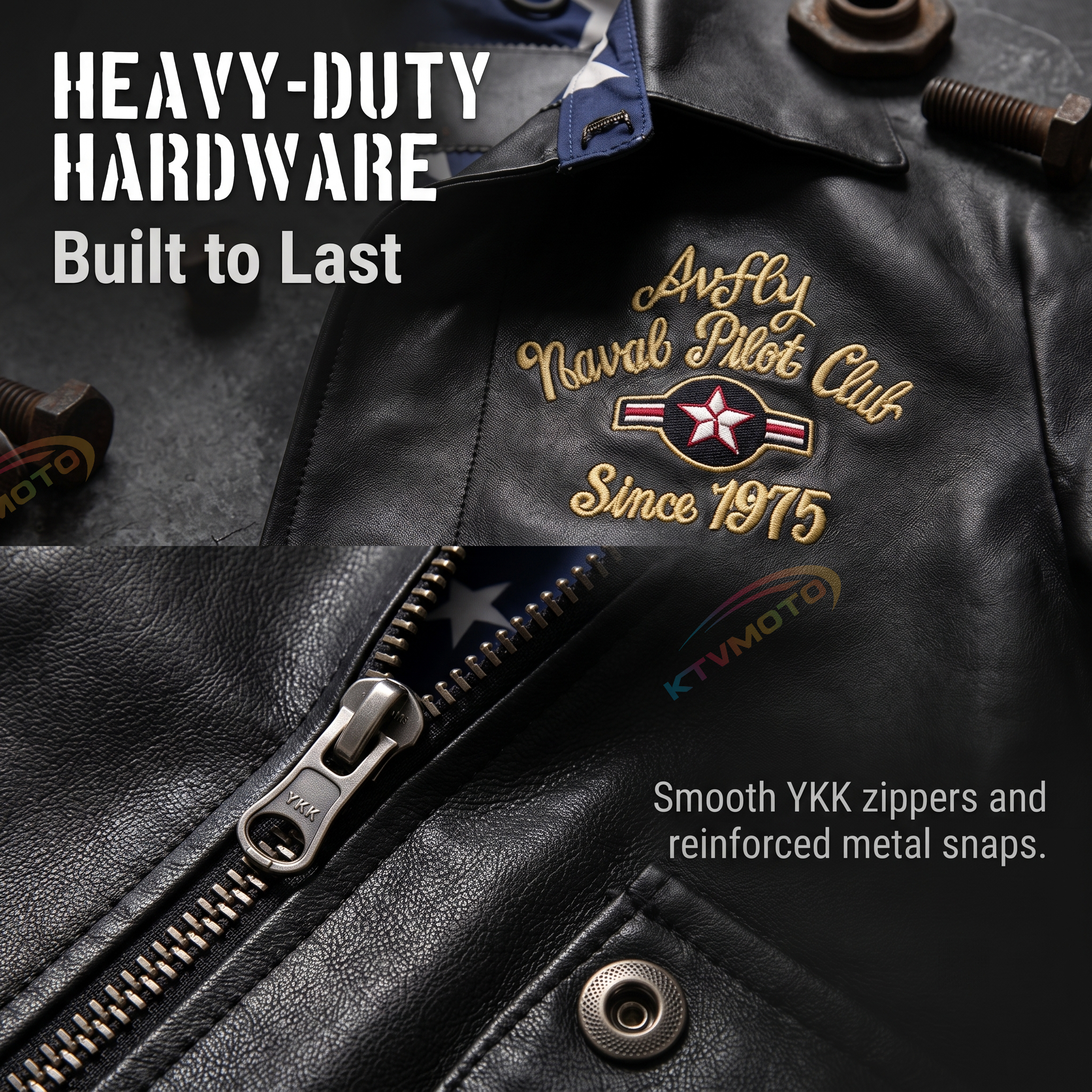 Pilot's leather jacket with embroidery-A12