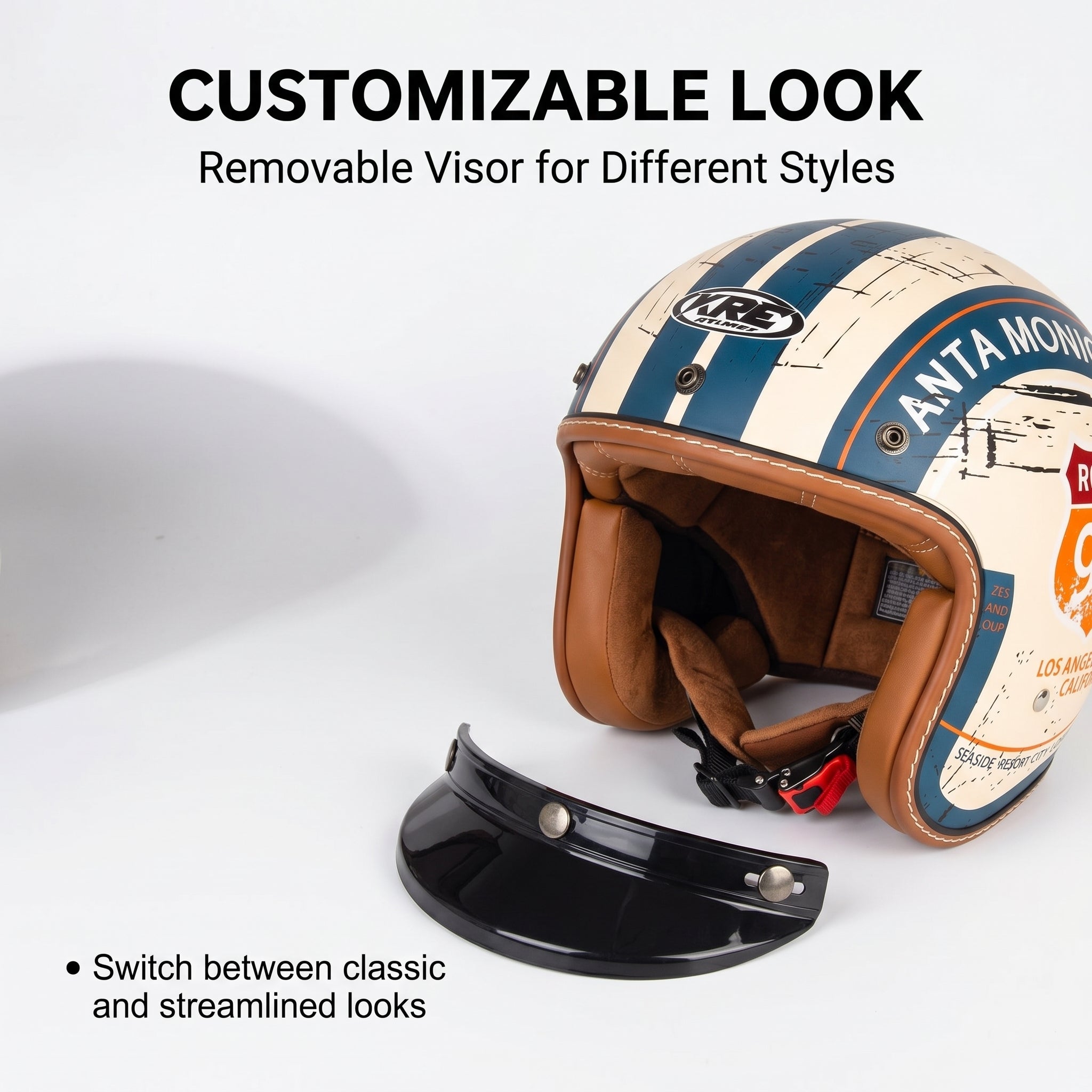 Retro Route 99 Open Face Motorcycle Helmet DOT Approved-I09
