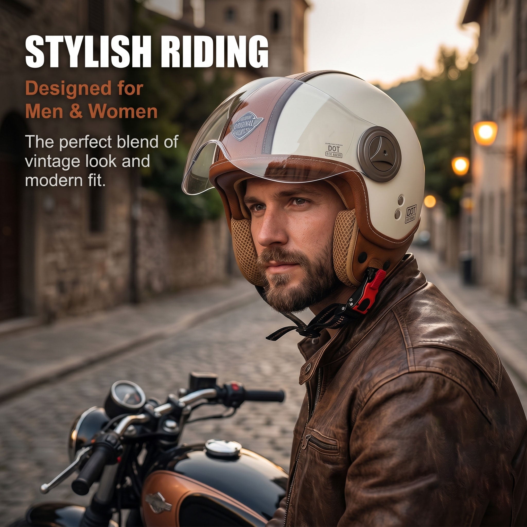 Retro leather convertible motorcycle helmet-I45
