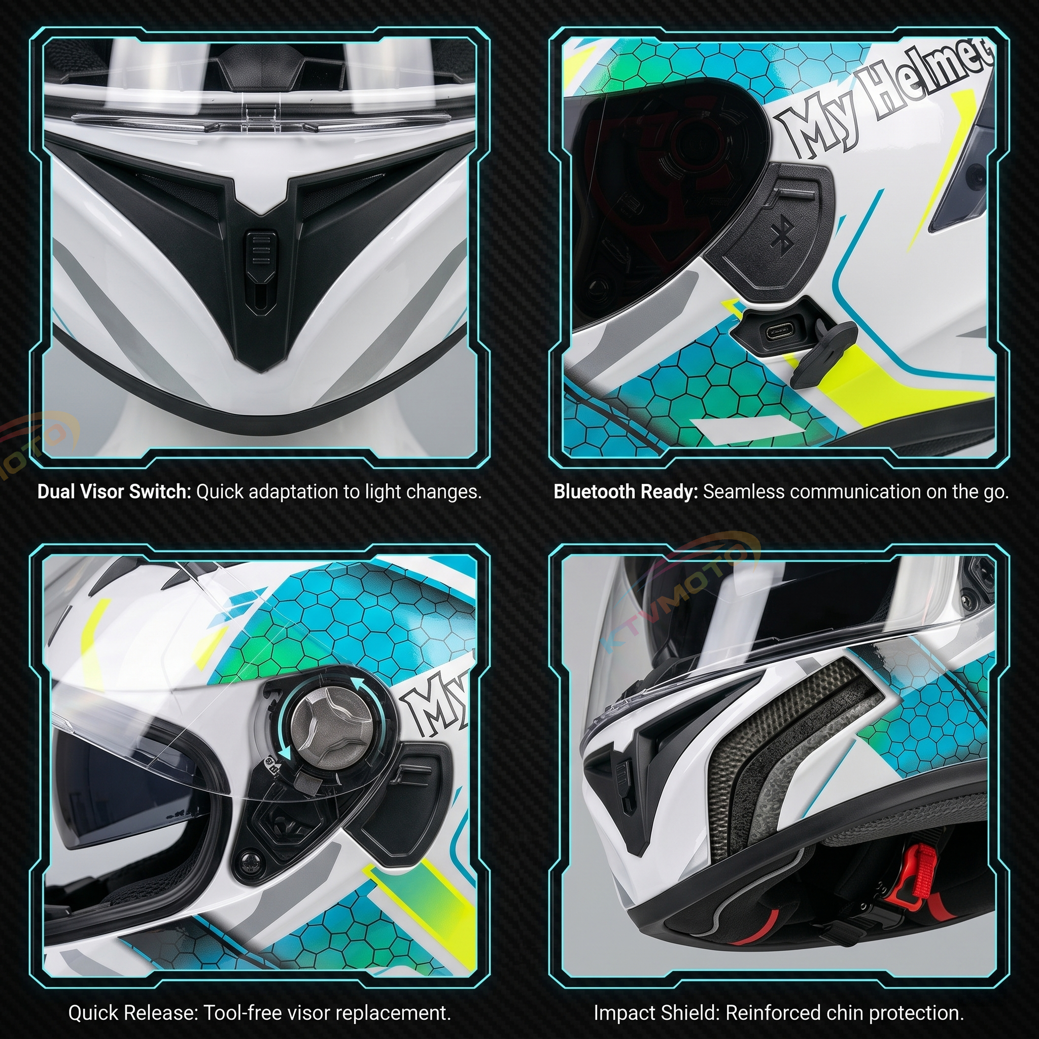 Artistic skull-painted full-face modular motorcycle helmet-I93