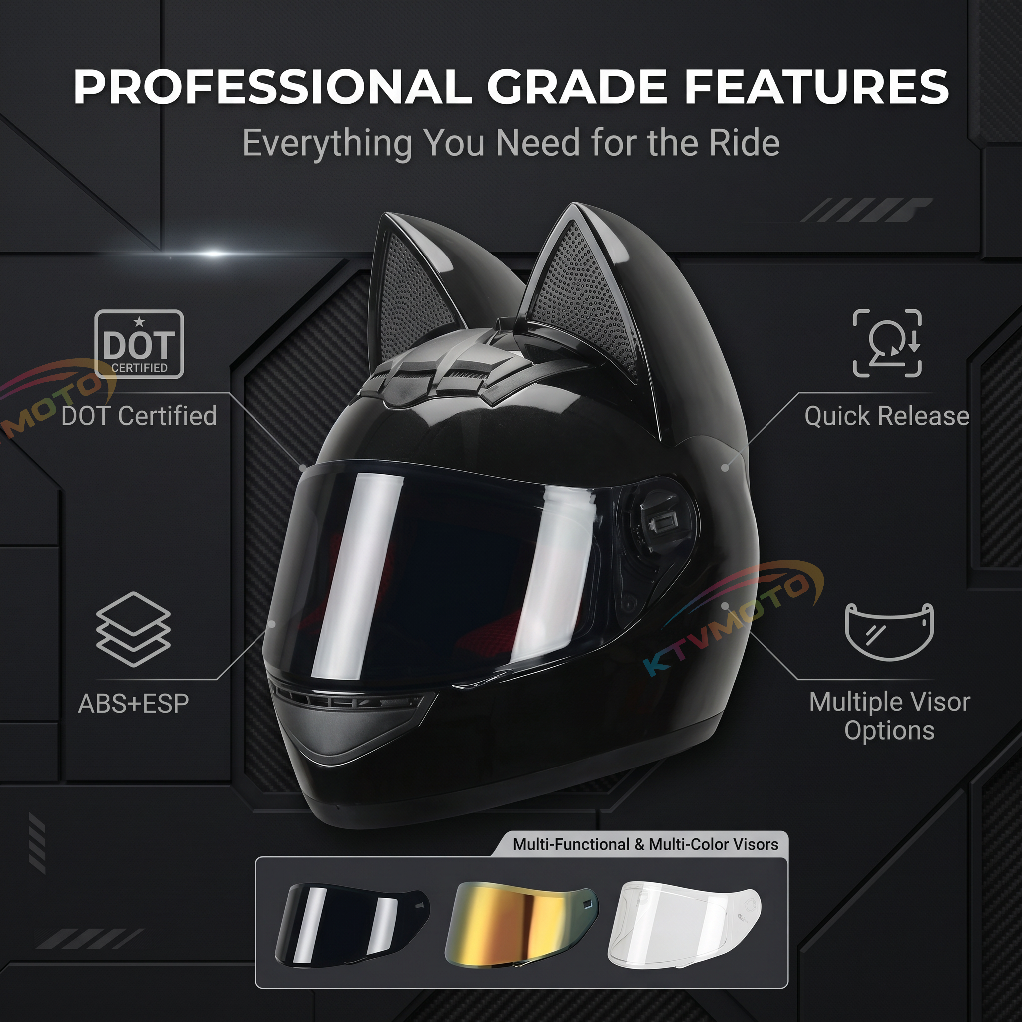 DOT certified cat ear full-face motorcycle helmet-I02