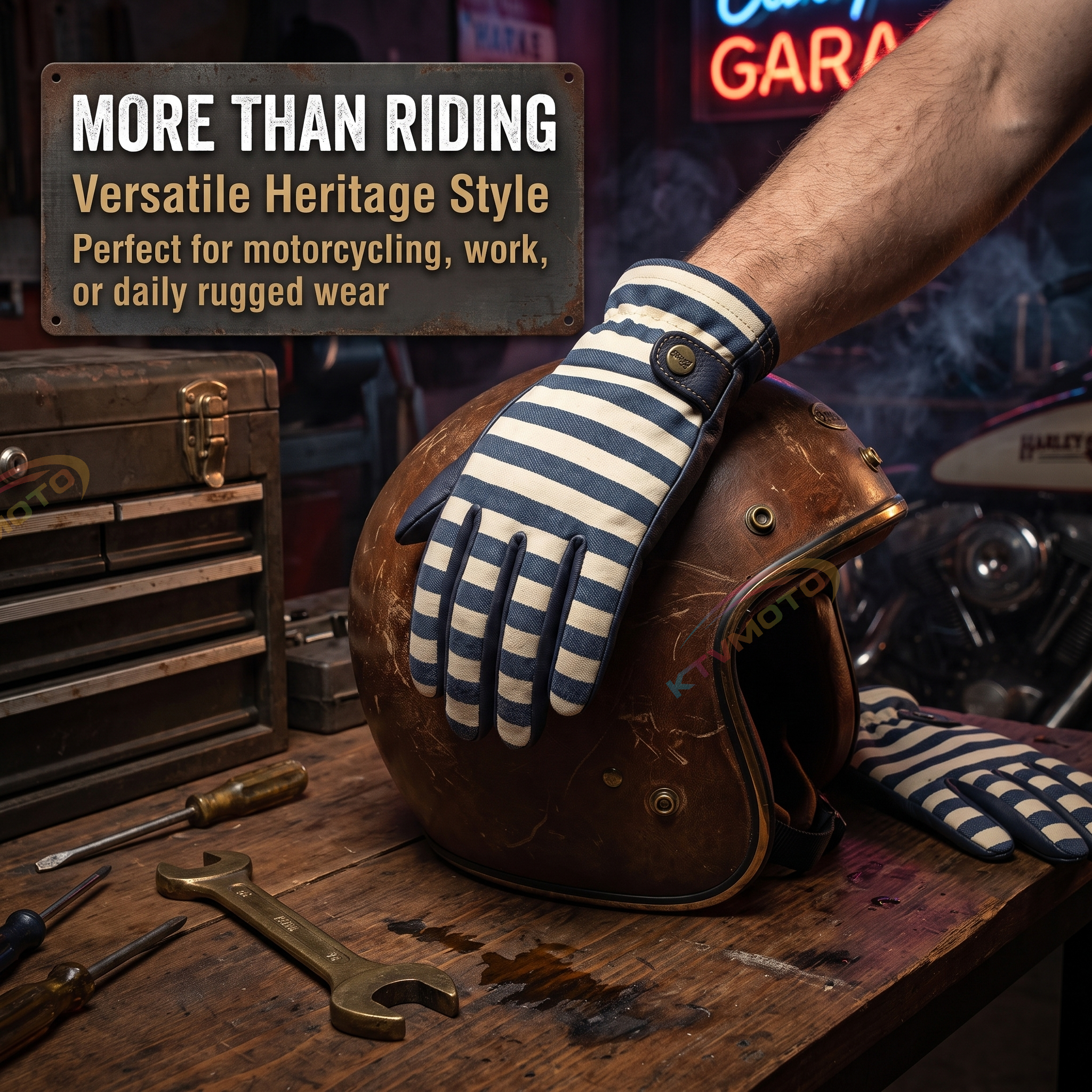 Deerskin denim Harley motorcycle gloves-G74