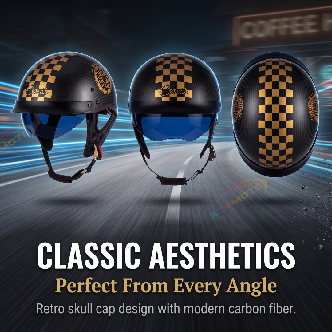Lightweight Retro Carbon Fiber Motorcycle Half-Helmet-I138