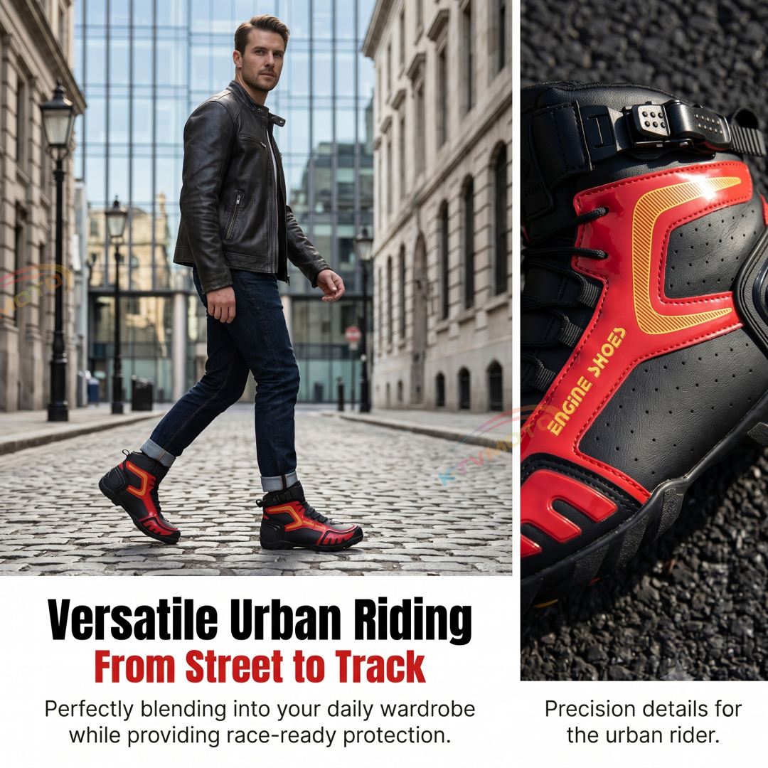 Red & Black Motorcycle Riding Shoes - Protective Boots-K46
