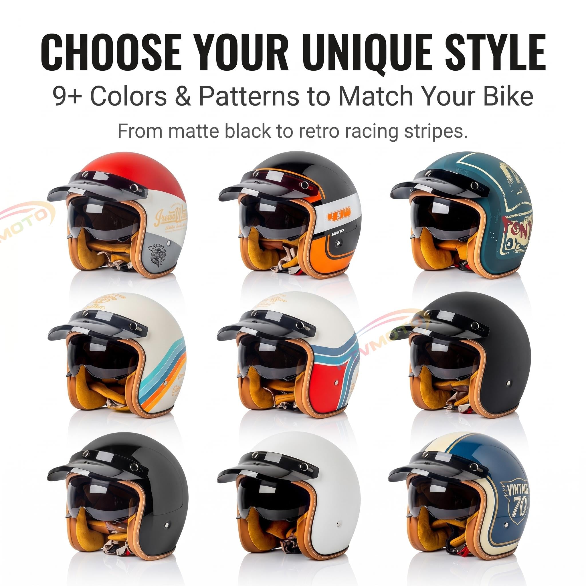 Retro open-face motorcycle helmet with sun visor-I32