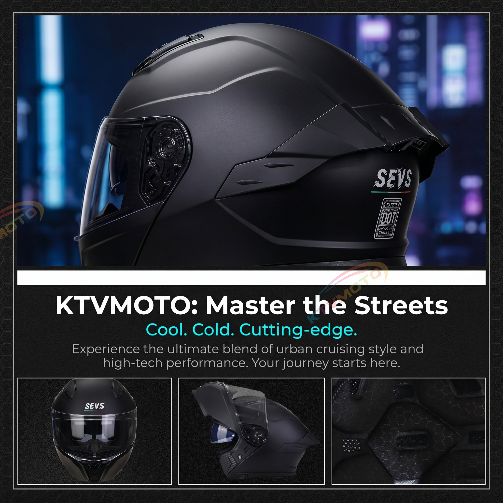 Flip-Up Modular Motorcycle Helmet — Dual Visors-I88