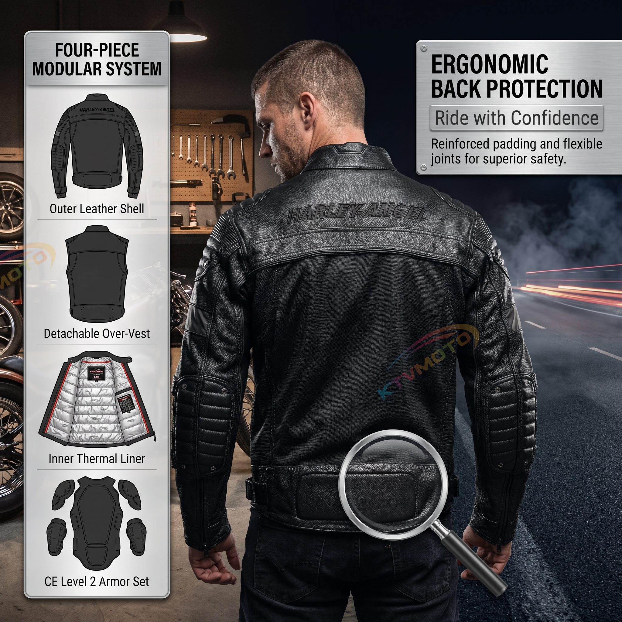 Detachable four-piece motorcycle top layer yellow cowhide leather jacket-A29