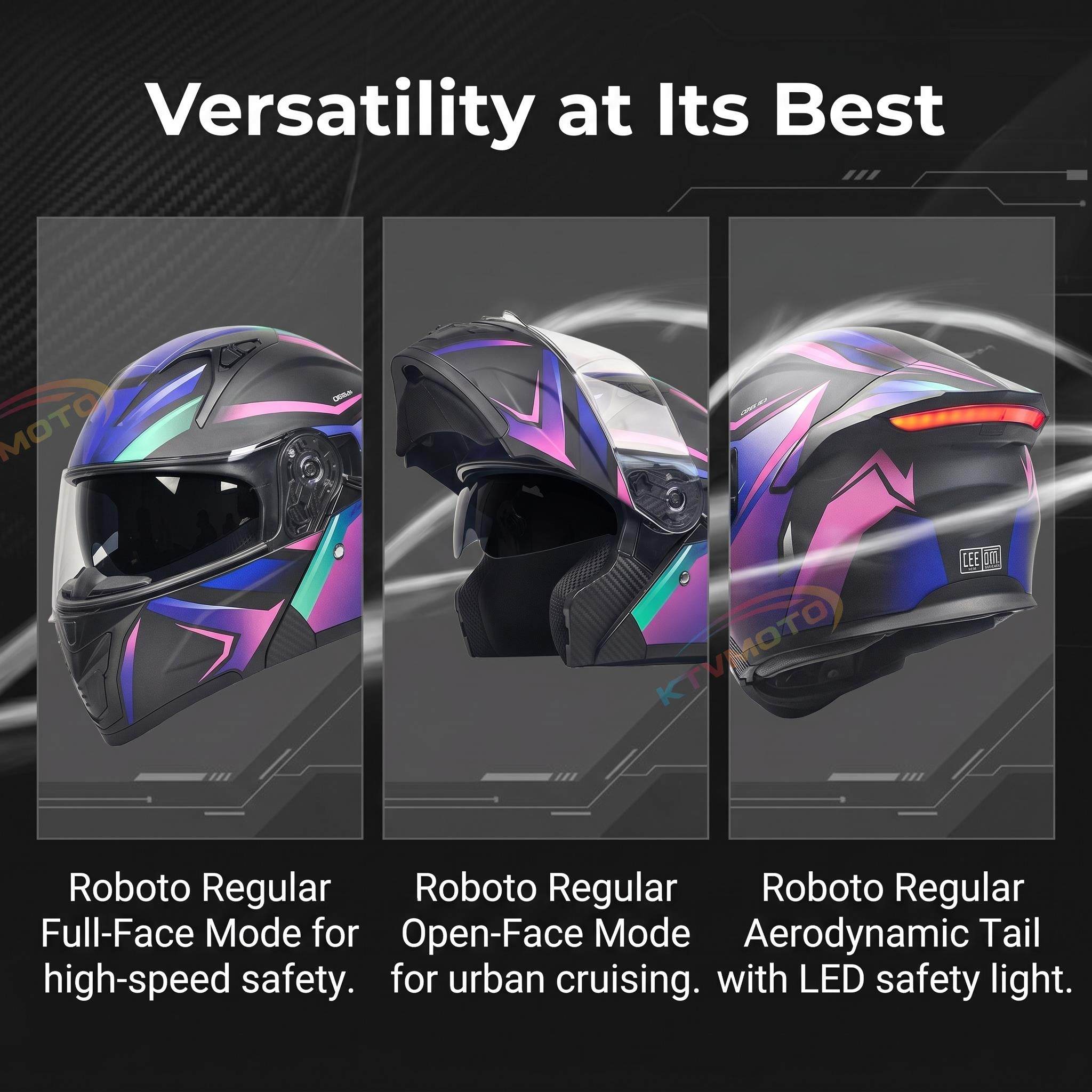 Cyberpunk Neon-Patterned Modular Motorcycle Helmet-I85