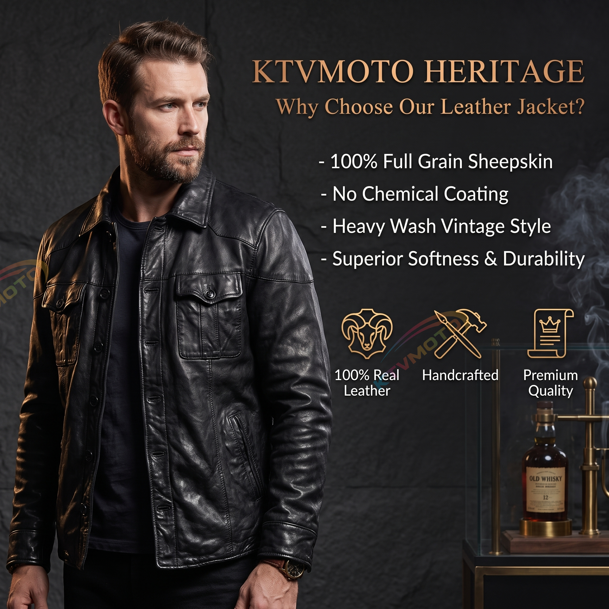 Luxury Vintage Casual Genuine Leather Jacket - A25