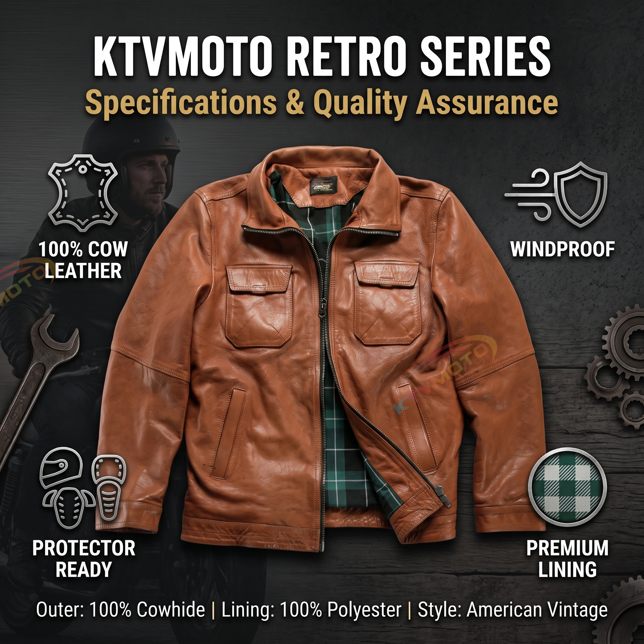 American style multi-pocket casual hunting suit genuine goatskin leather jacket-A19