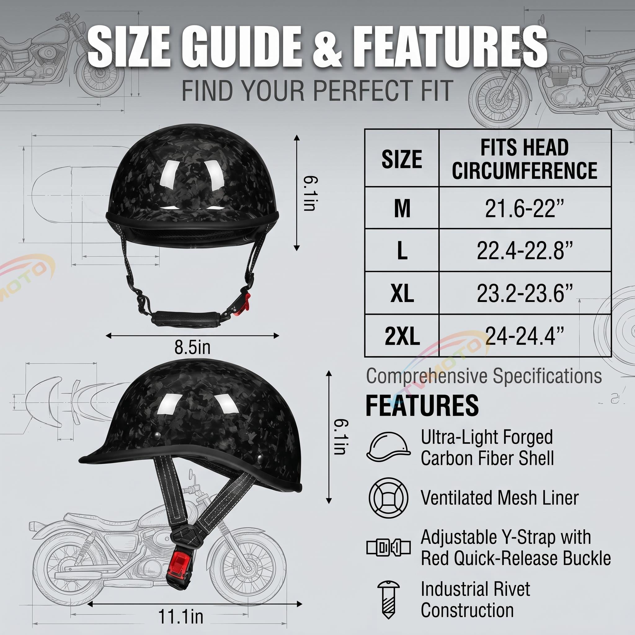 Carbon fiber motorcycle half-helmet cruiser helmet-I52