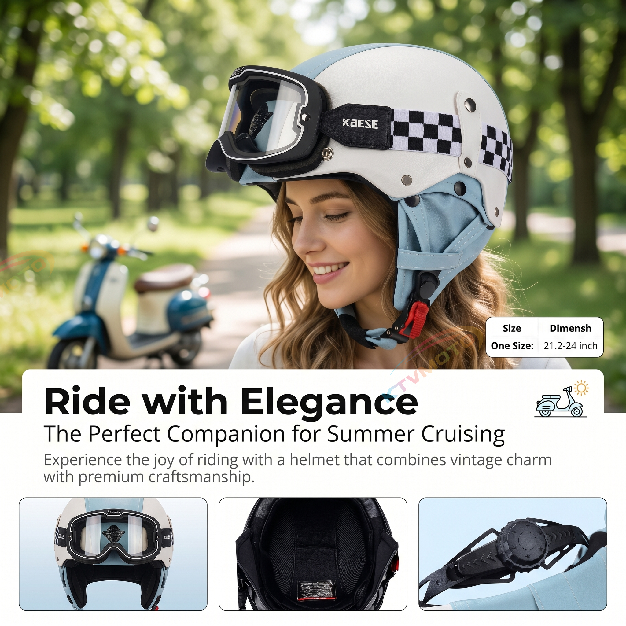 Retro open-face motorcycle helmet with goggles-I103