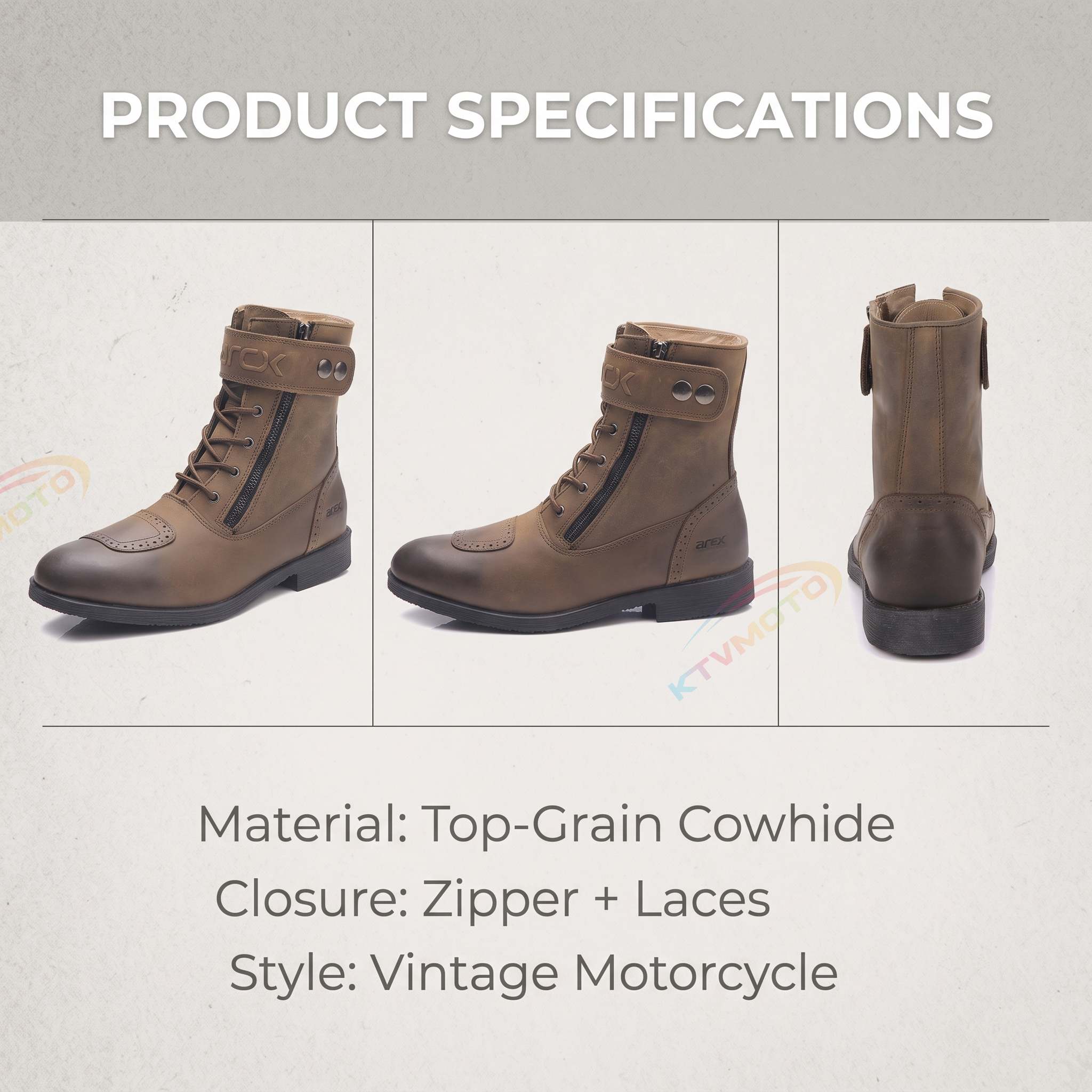 Retro Motorcycle Riding Boots Made of Top-Grain Cowhide-K166
