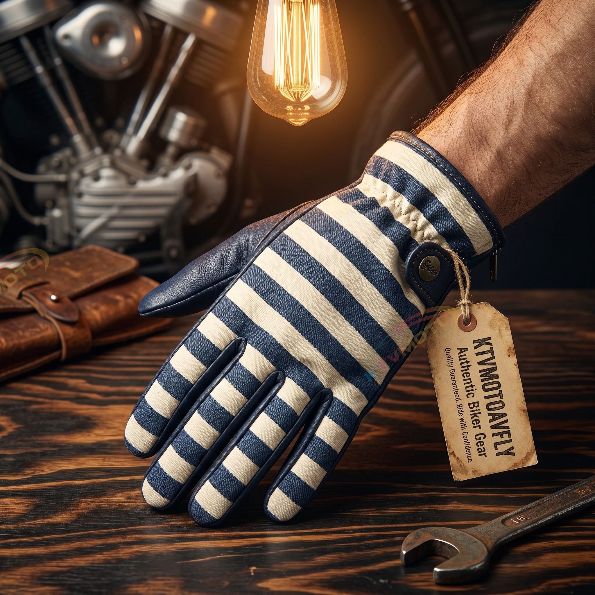 Deerskin denim Harley motorcycle gloves-G74
