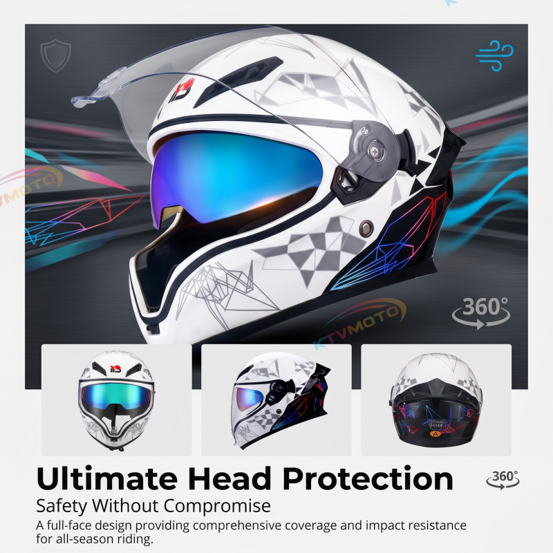 Double-lens pattern full-face motorcycle helmet-I82