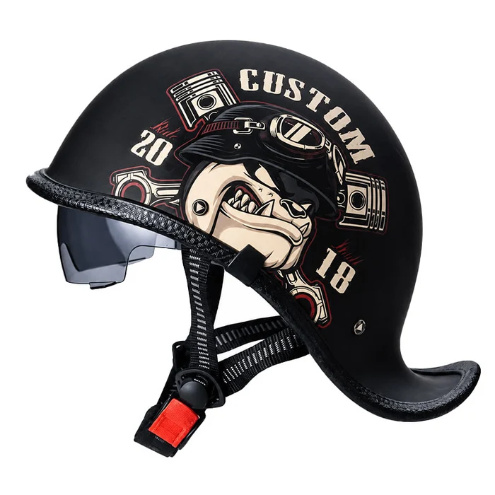 KTVMOTO Vintage Half Helmet with Visor – Retro Motorcycle Helmet-I277