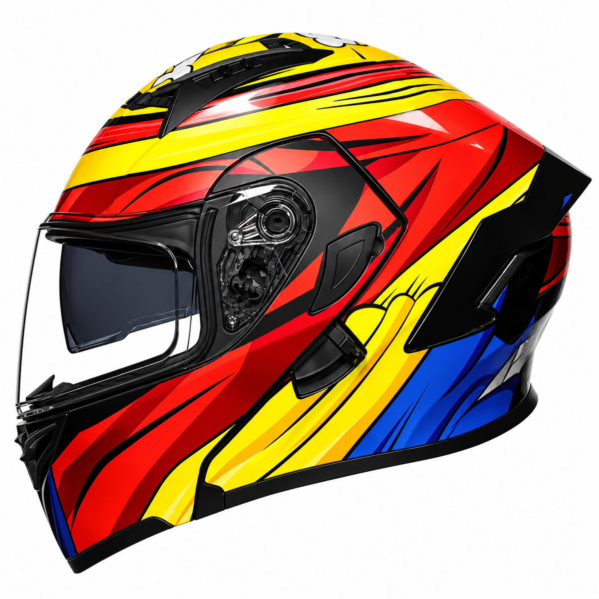 Vibrant Graffiti Dual-Visor Modular Motorcycle Helmet with Rear Spoiler-I154