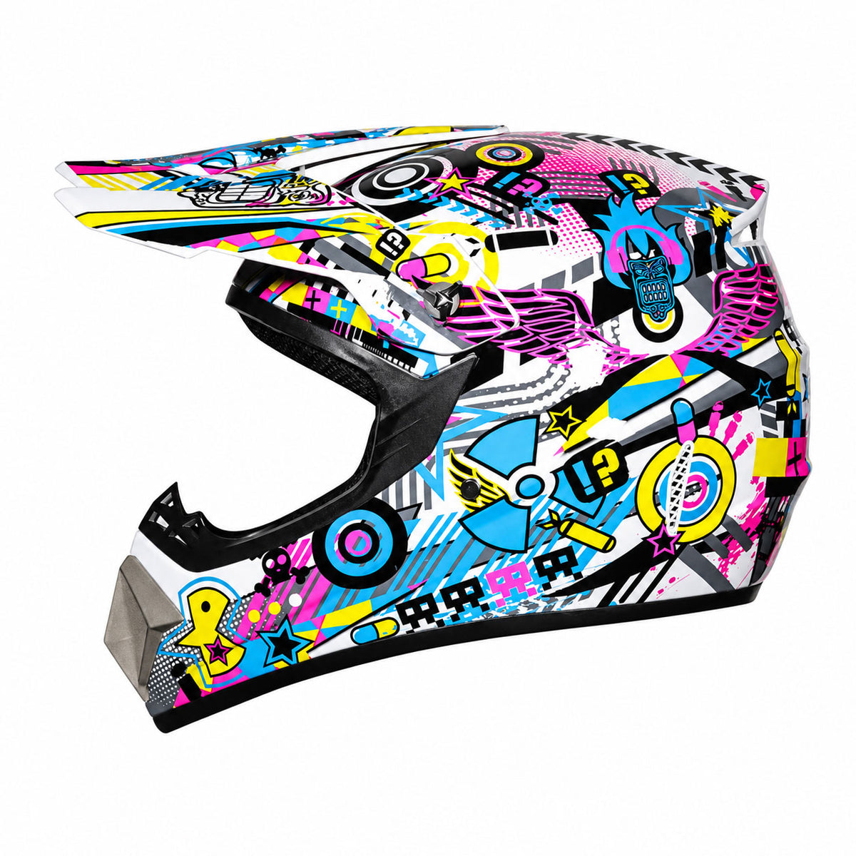 Motocross full-face helmet with vibrant graffiti graphics-I167
