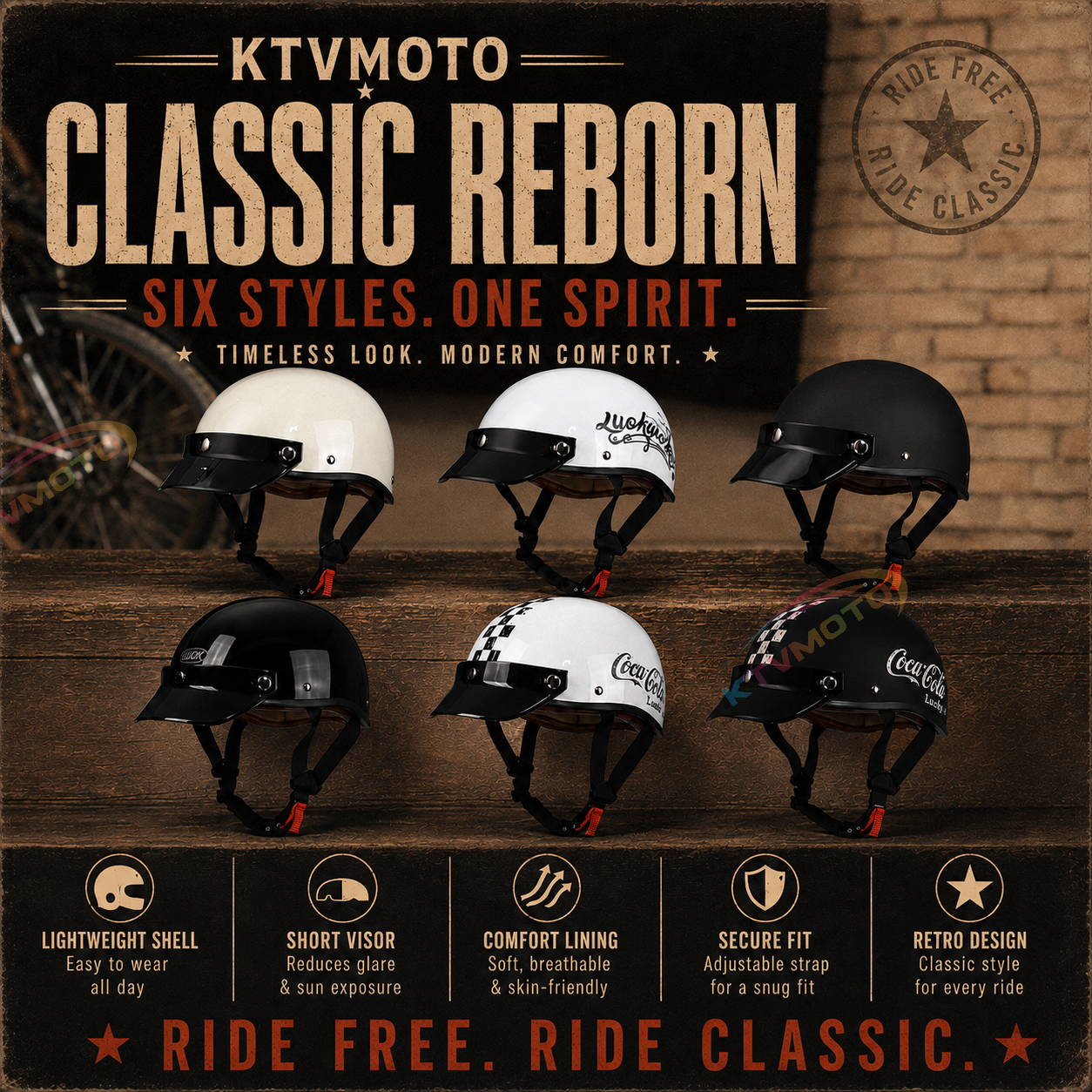 Retro half-helmet, summer travel gear-I18