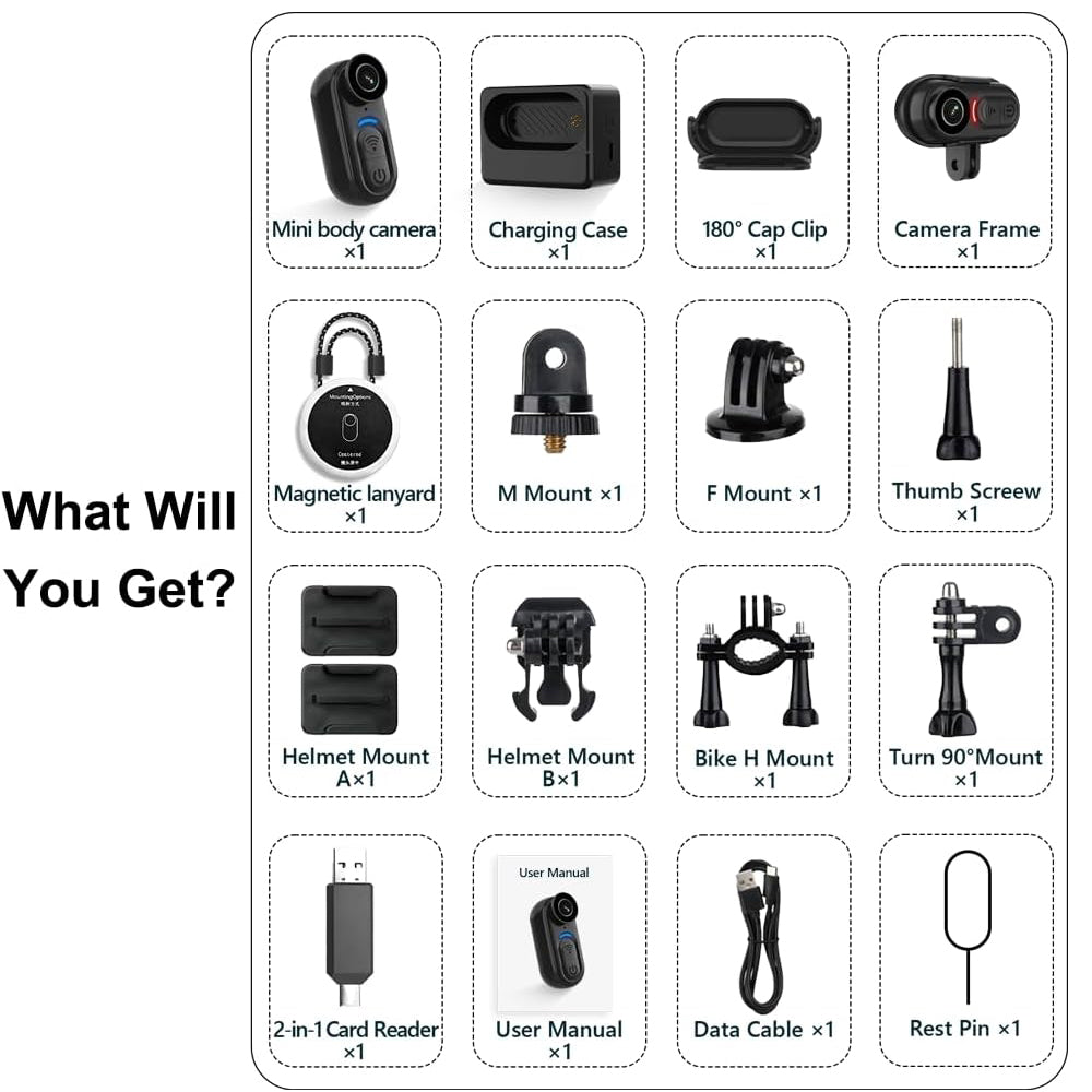 4K Mini Body Thumb Camera 128GB Wearable Sports Cameras