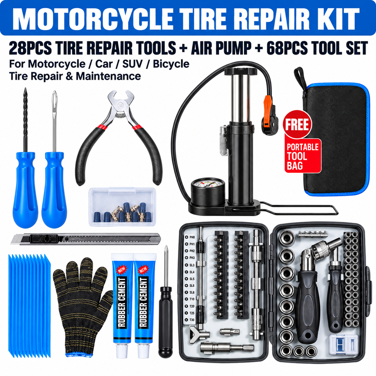 KTVMOTO Motorcycle Touring Tire Repair Kit for Emergency Repairs-MT02