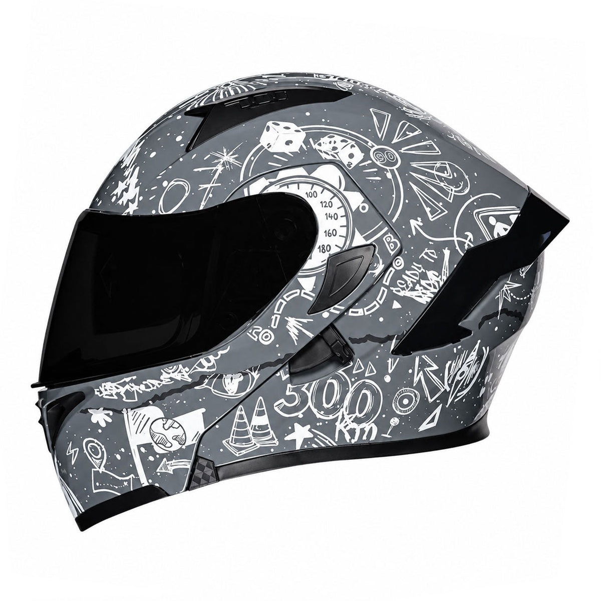 Motorcycle modular helmet with dual visors and a minimalist rear spoiler-I152