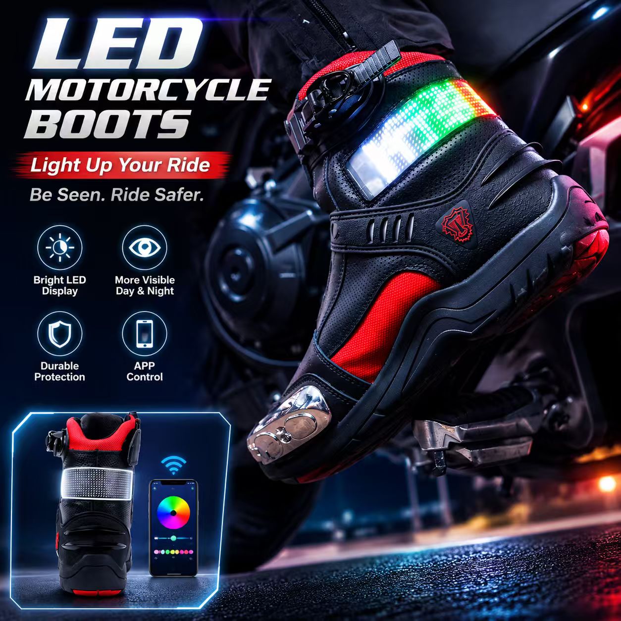 Motocross racing boots with LED displays-K103
