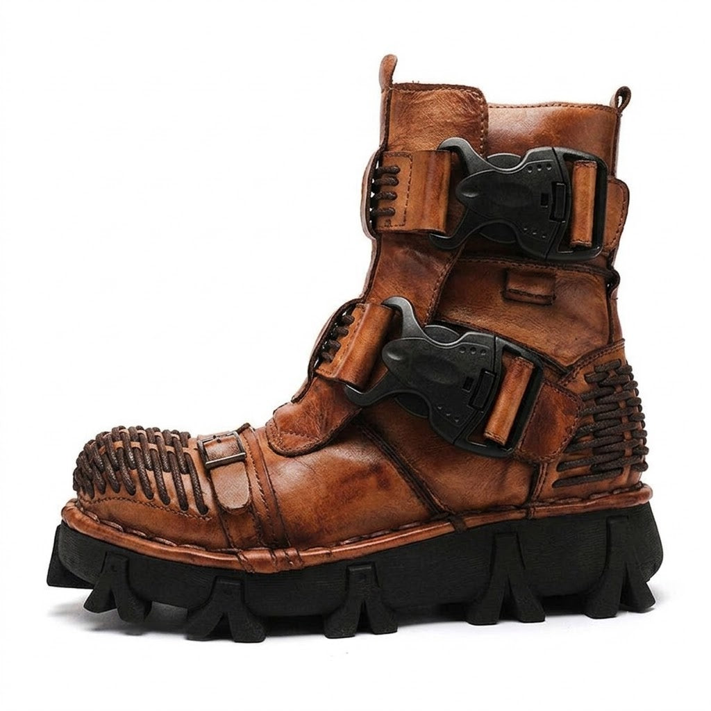 Fashionable punk-style motorcycle high-top leather boots-K168