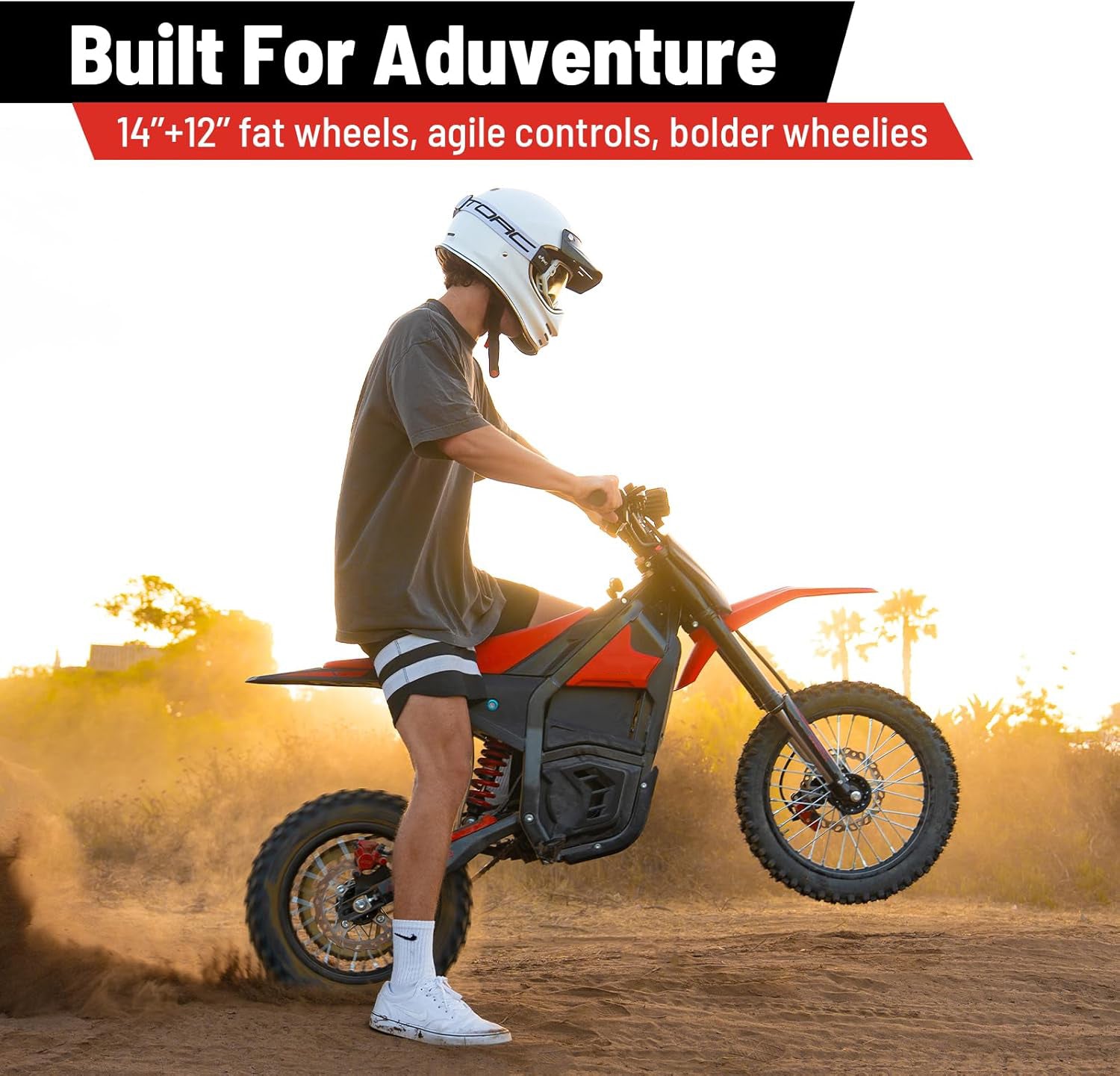 Electric Mini Dirt Bike for Teens & Adults 14"/12" Fat Tire 2600W with 48V 23AH Battery
