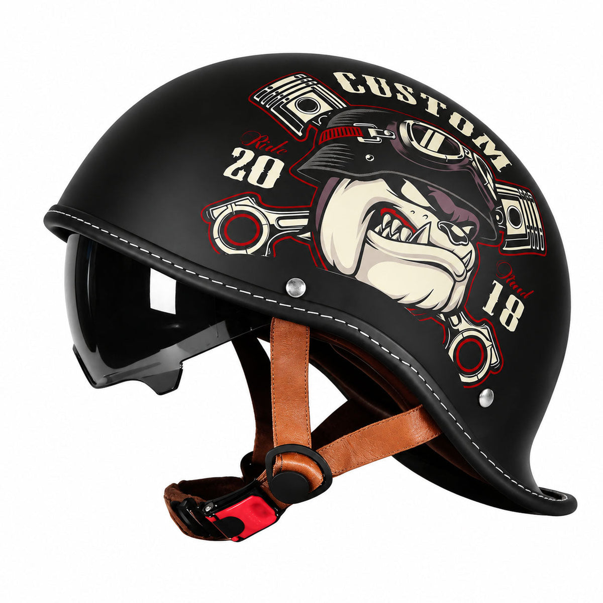 Retro-style motorcycle half-helmet with a ducktail design-I298
