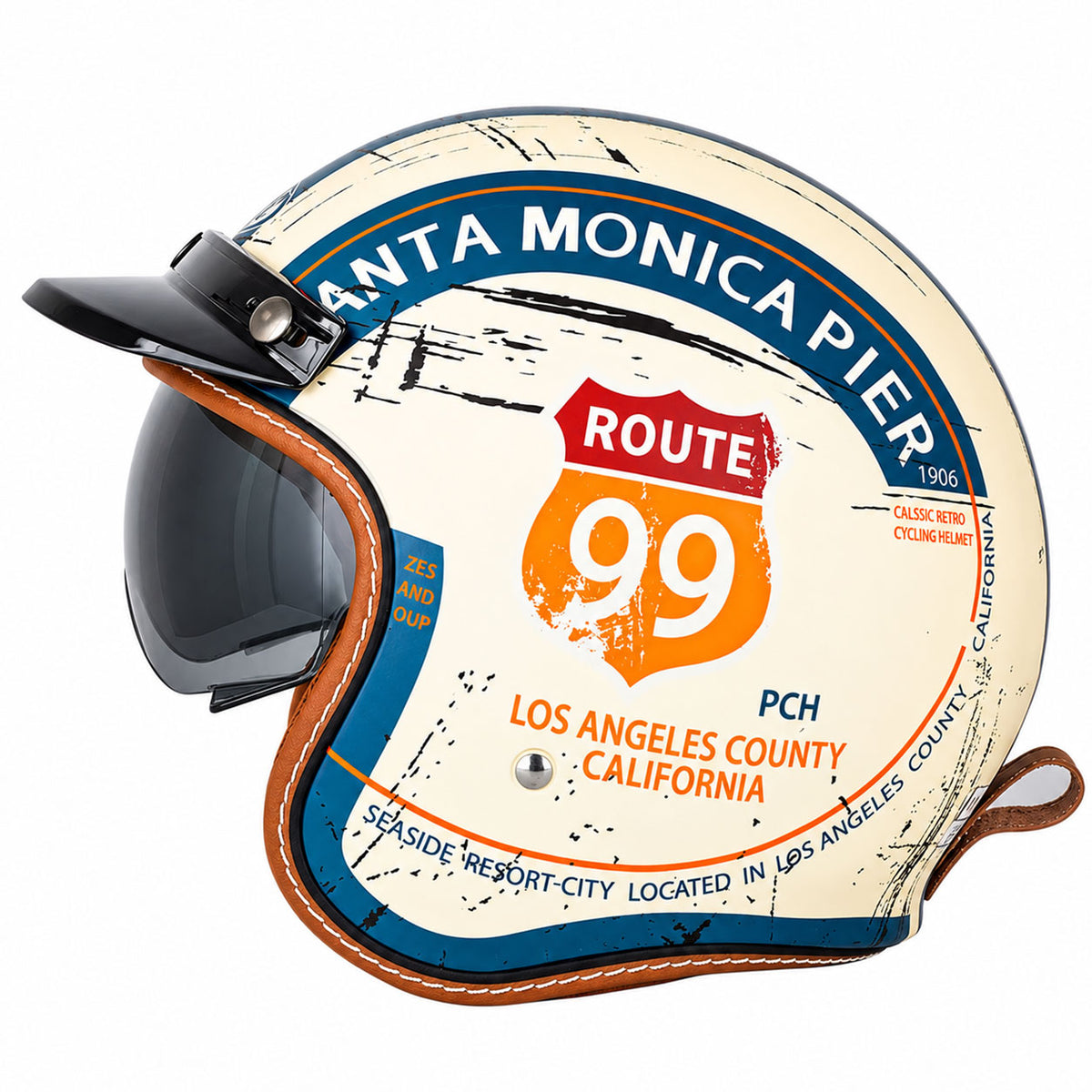 Retro Route 99 Open Face Motorcycle Helmet DOT Approved-I09