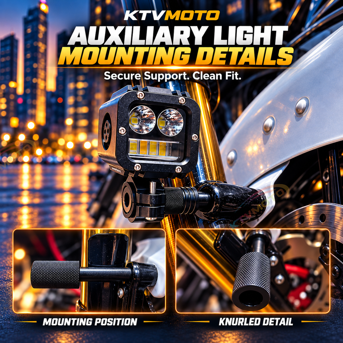 KTVMOTO Harley & Gold Wing GL1800 Auxiliary Light Mount Brackets-ML17