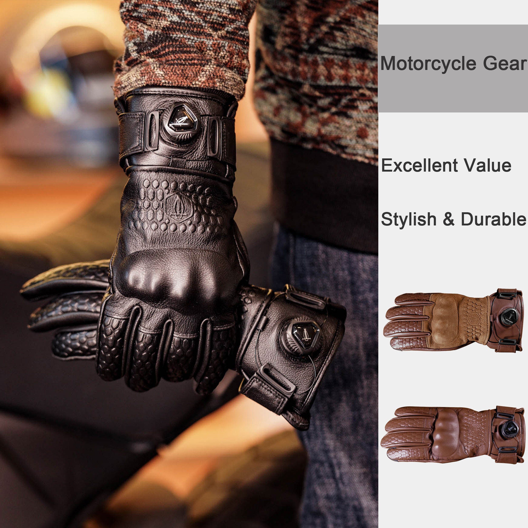 Autumn/Winter Warm Retro Cowhide Motorcycle Gloves-G48