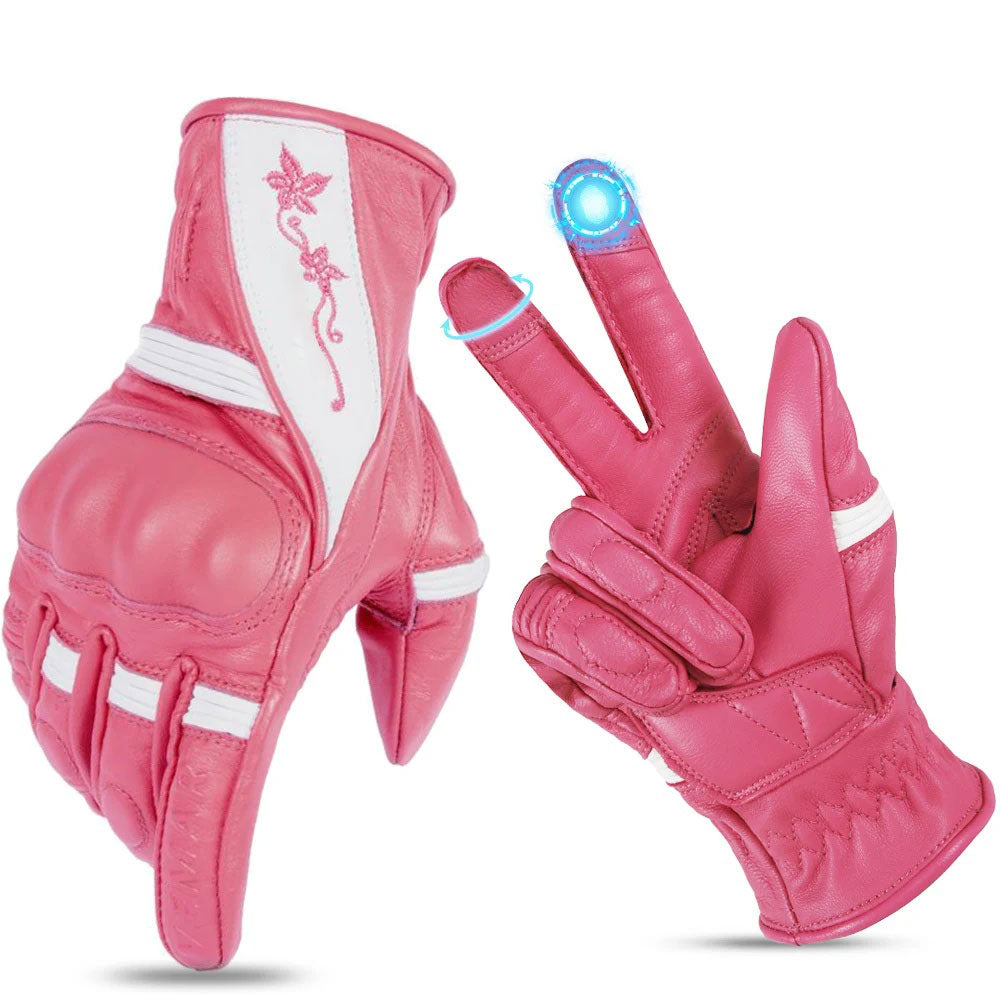 Women's Retro Motorcycle Touchscreen Leather Gloves-G31