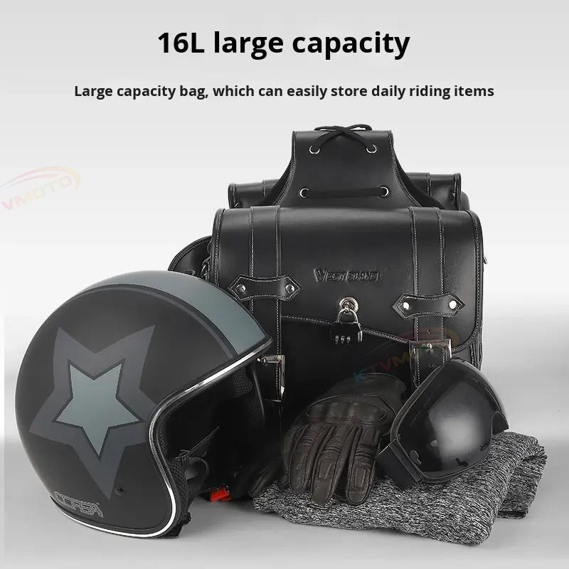 Vintage double-sided leather bicycle and motorcycle travel bag-B09