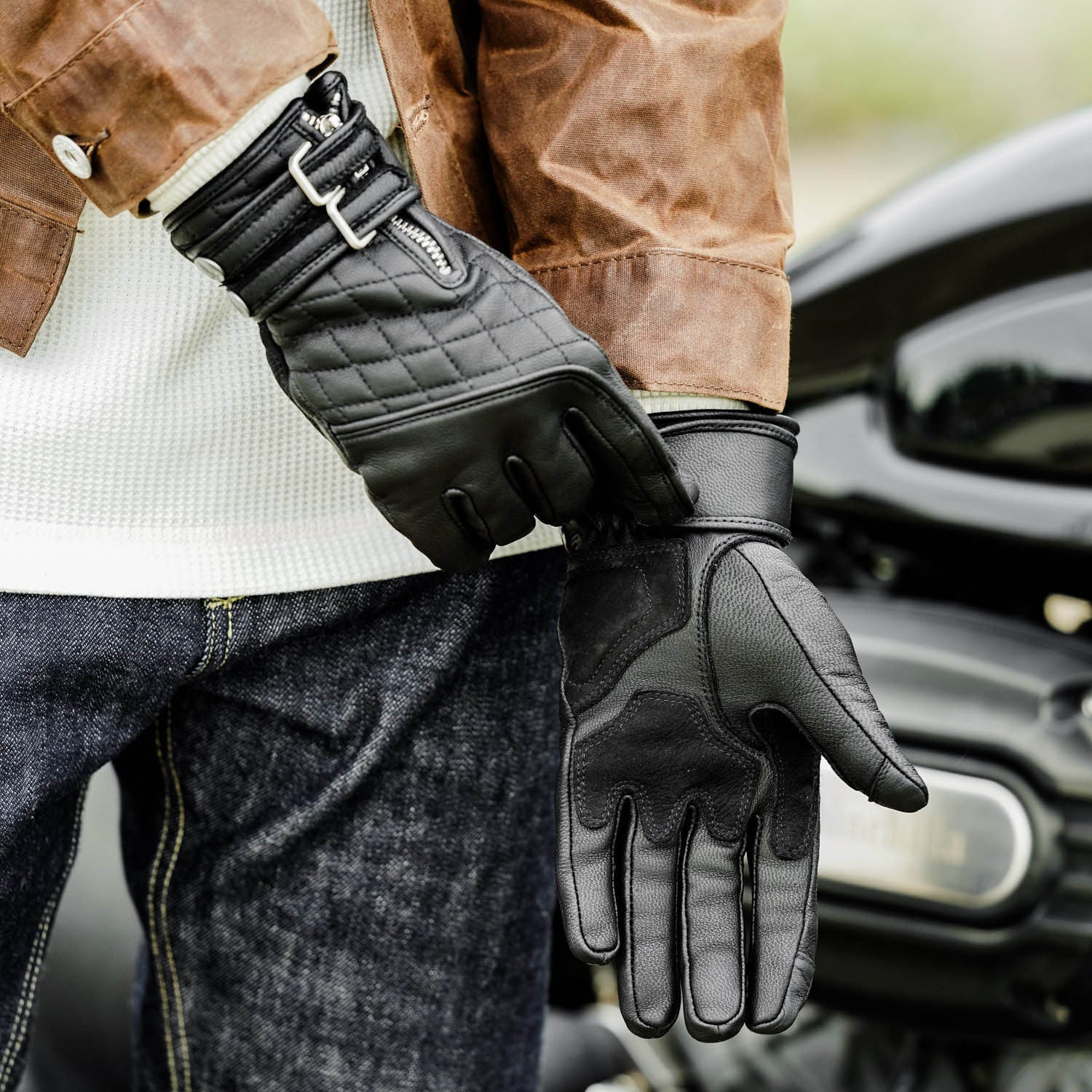Retro Diamond-Quilted Genuine Leather Long Gloves-G53