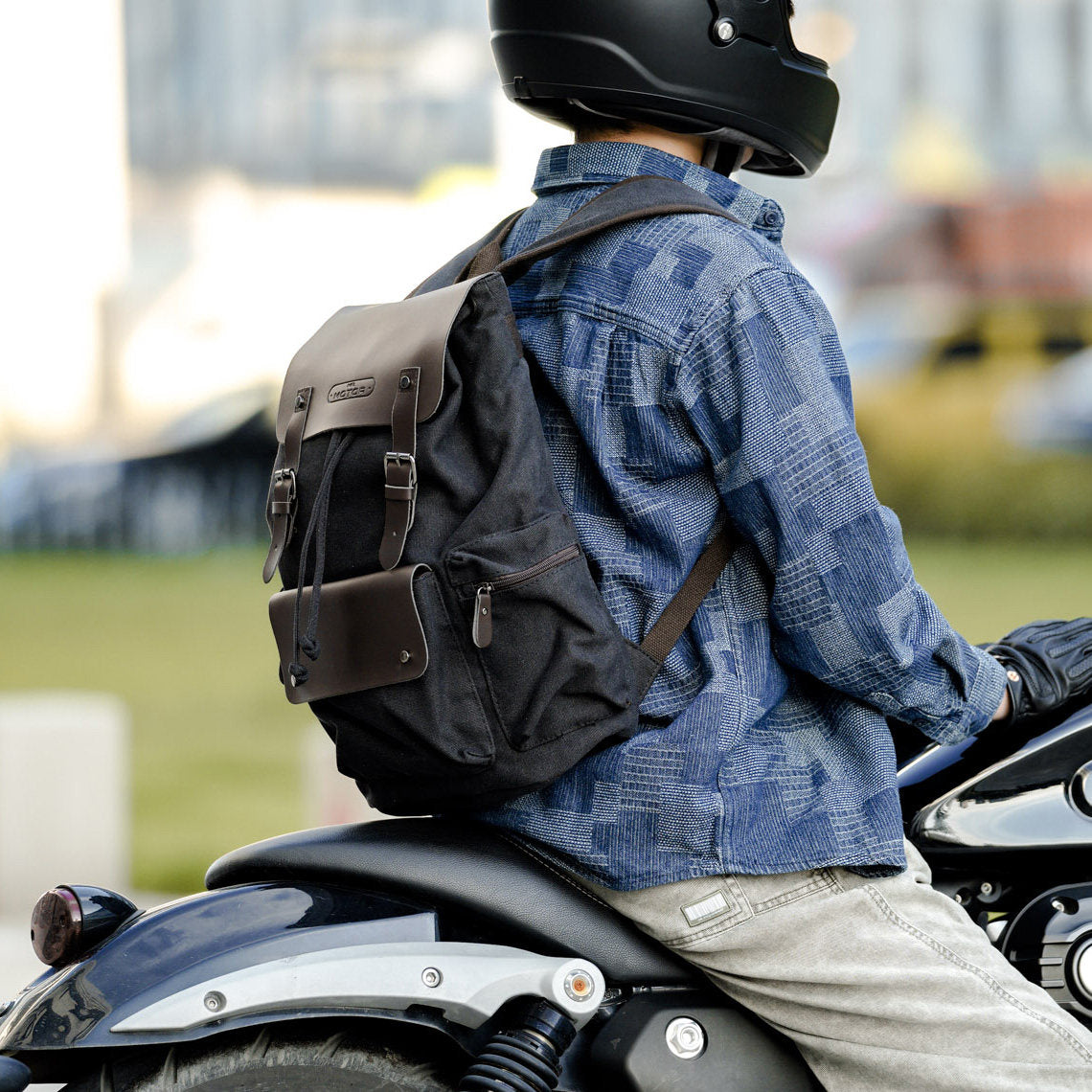 B7 Retro Canvas PU Motorcycle Backpack-B16