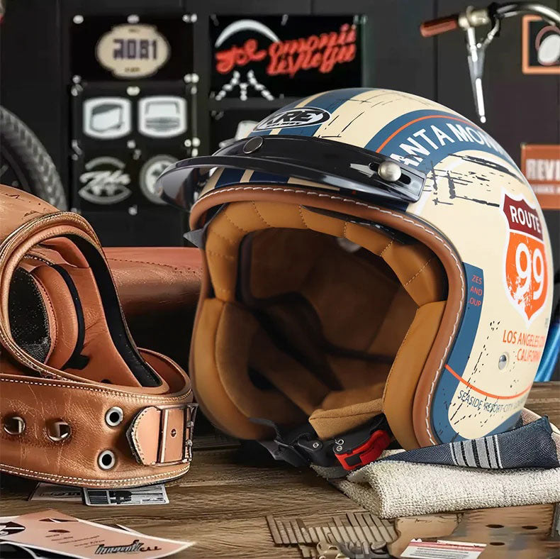 Retro Route 99 Open Face Motorcycle Helmet DOT Approved-I09