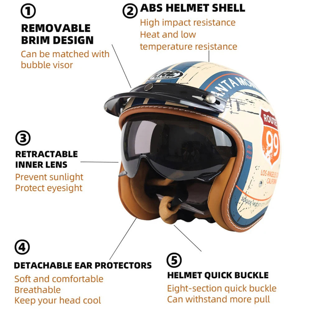 DOT Retro Motorcycle Shockproof Protective Helmet-I09