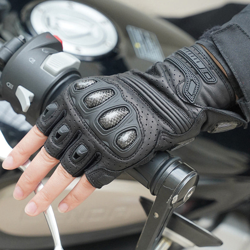Motorcycle Carbon Fiber and Leather Fingerless Gloves-G45